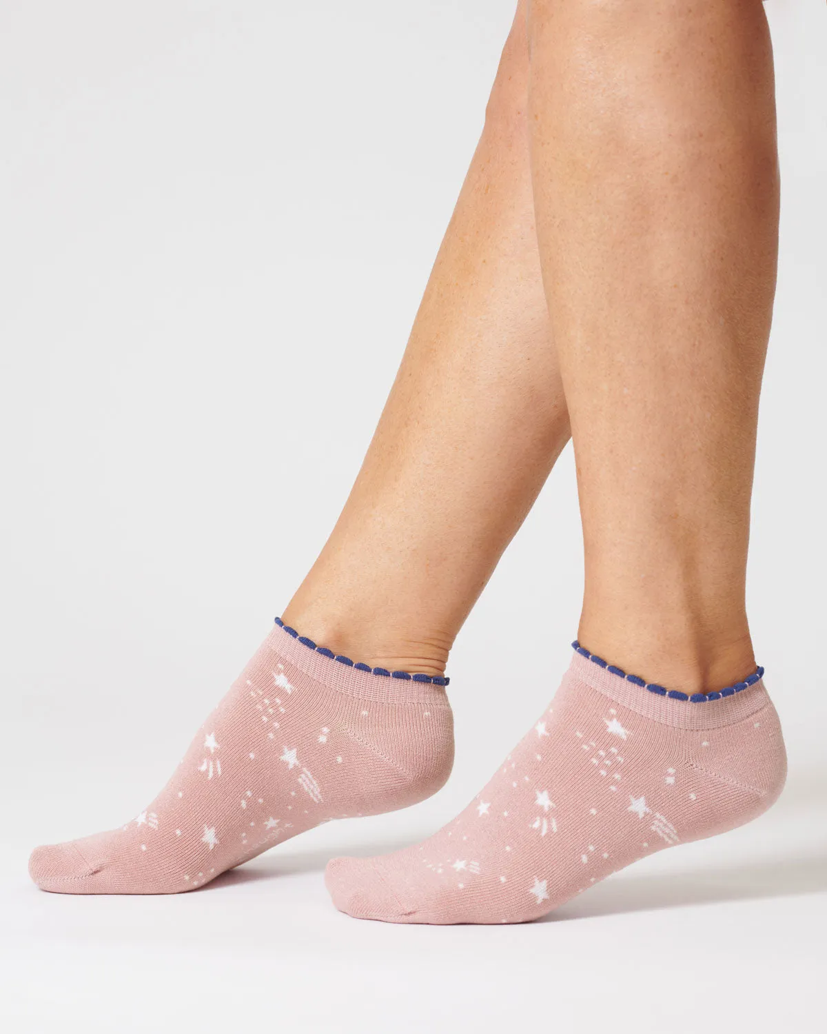 Womens Starry Organic Cotton Trainer Socks - Blush Pink