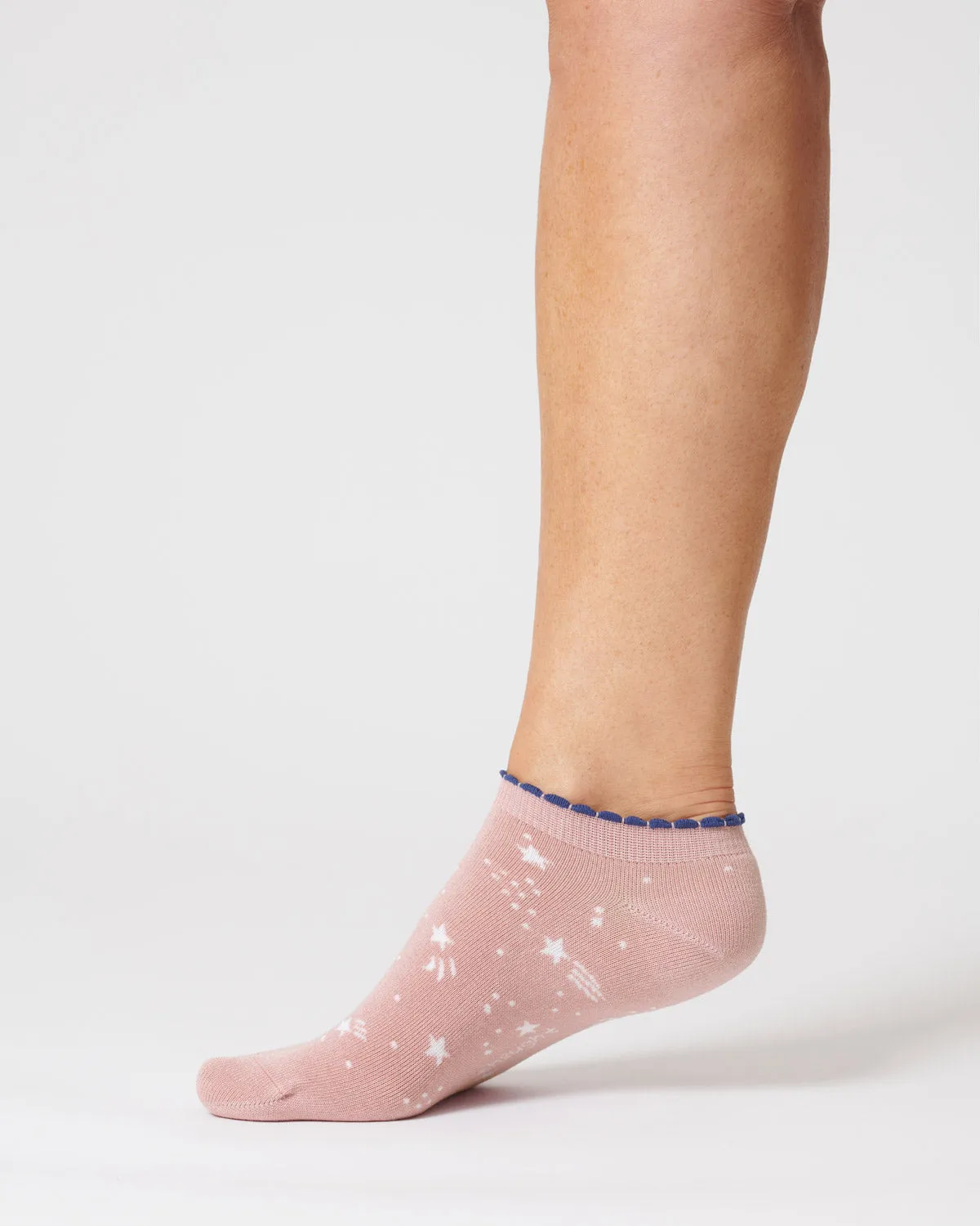 Womens Starry Organic Cotton Trainer Socks - Blush Pink