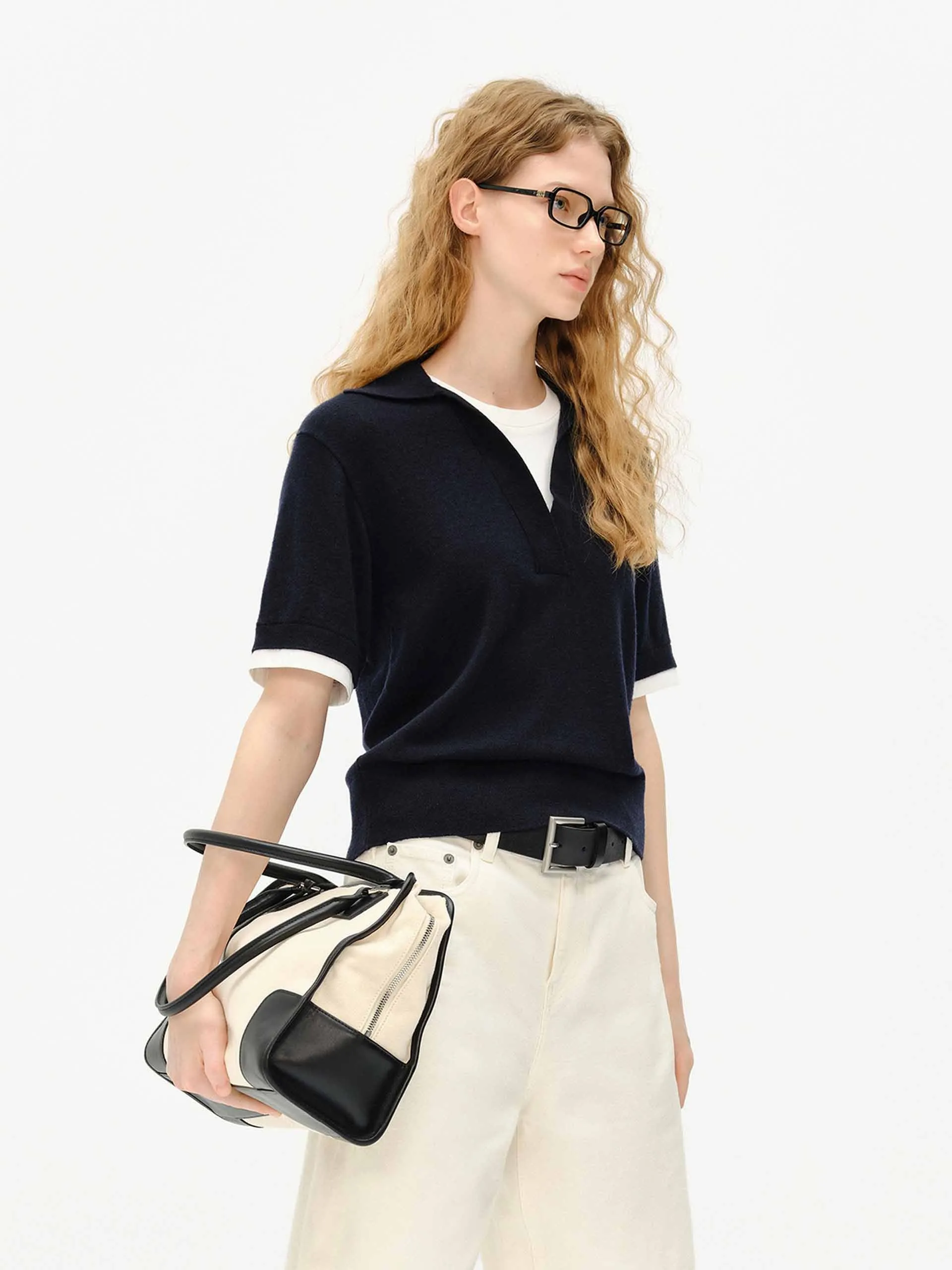 Wool Blend Contrast Knit Top