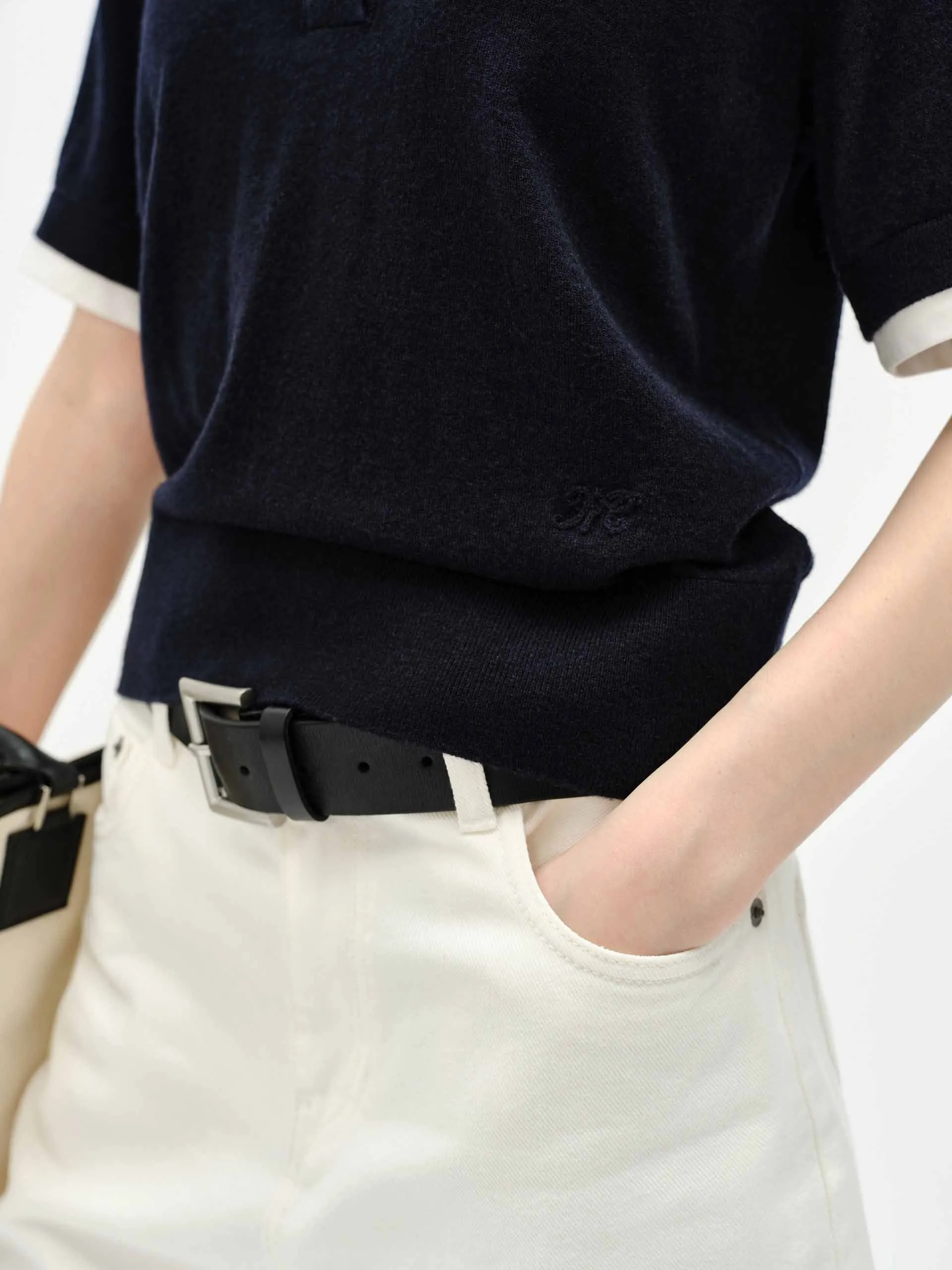 Wool Blend Contrast Knit Top