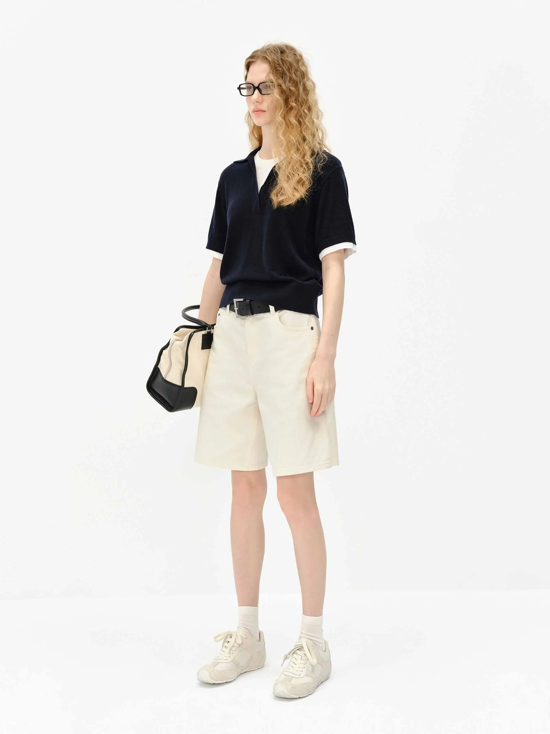 Wool Blend Contrast Knit Top