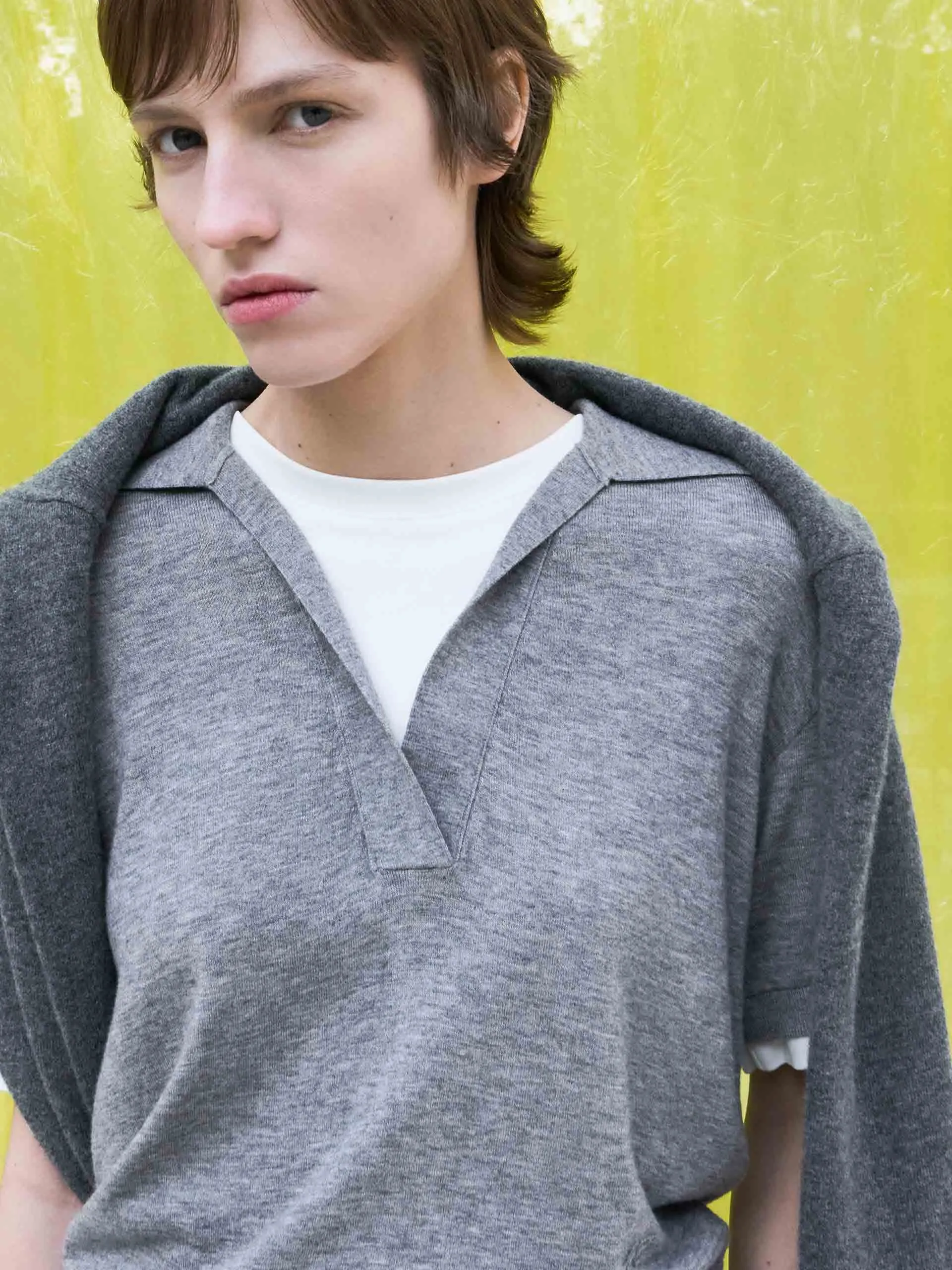 Wool Blend Contrast Knit Top