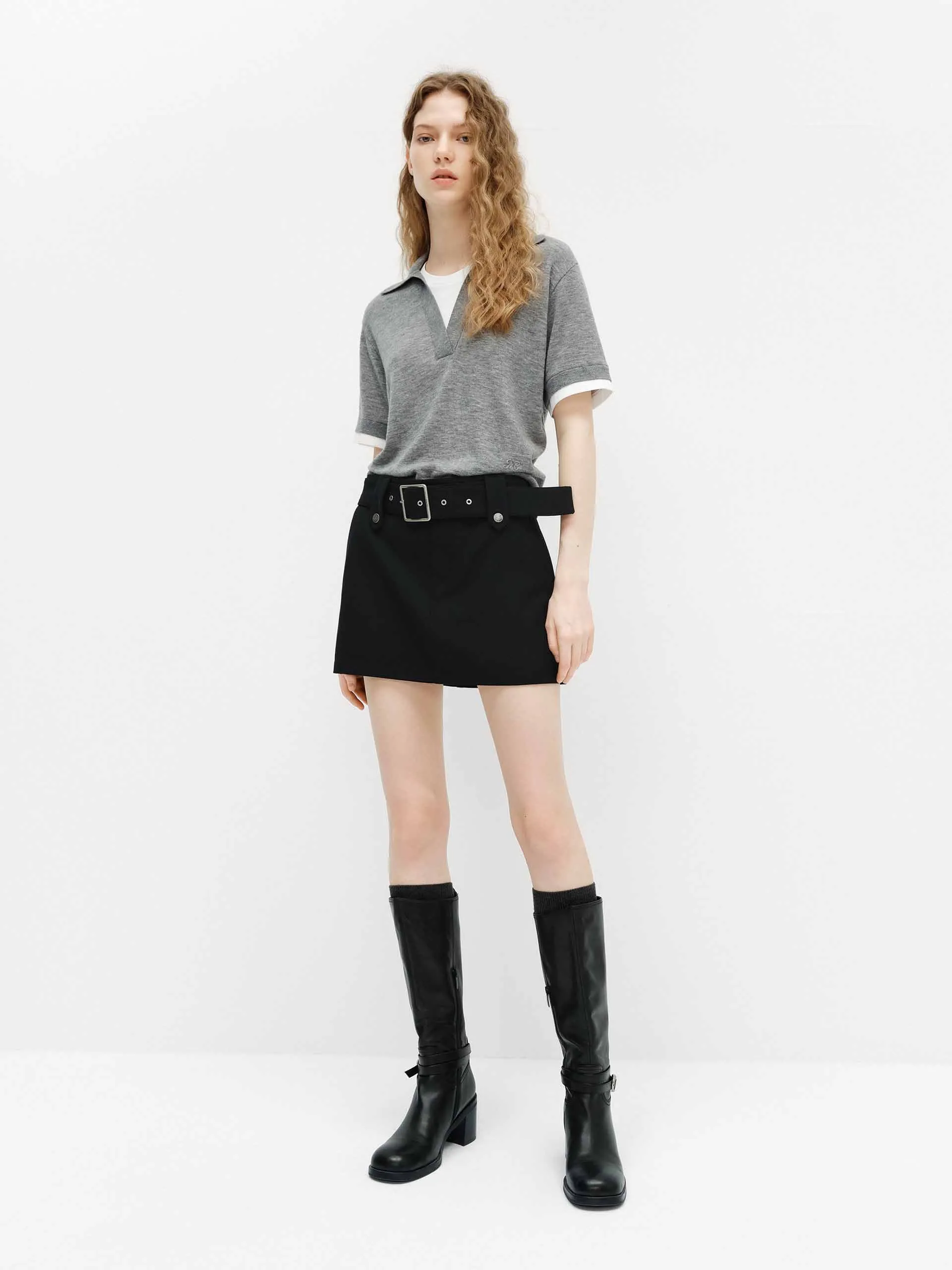 Wool Blend Contrast Knit Top