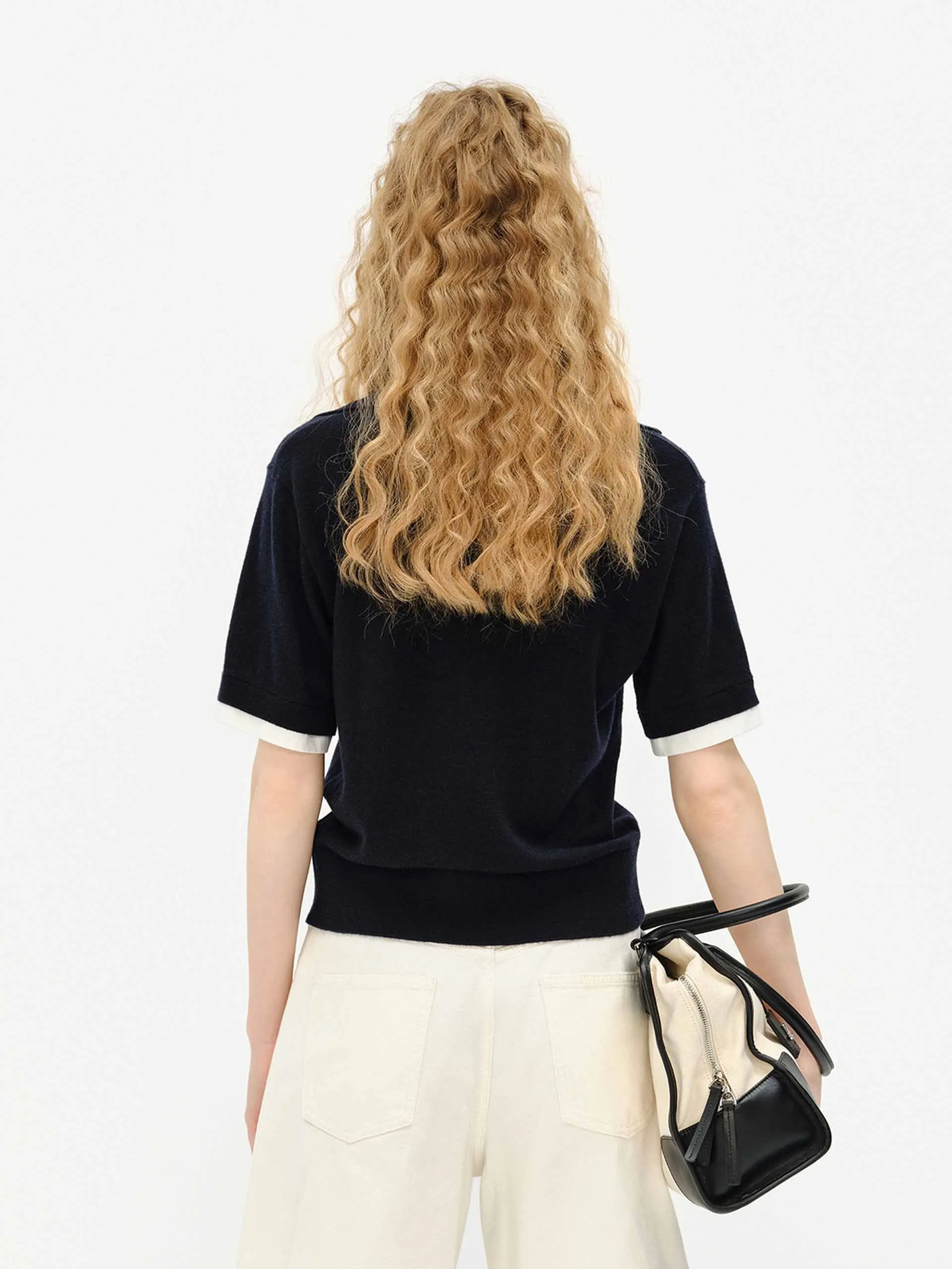 Wool Blend Contrast Knit Top
