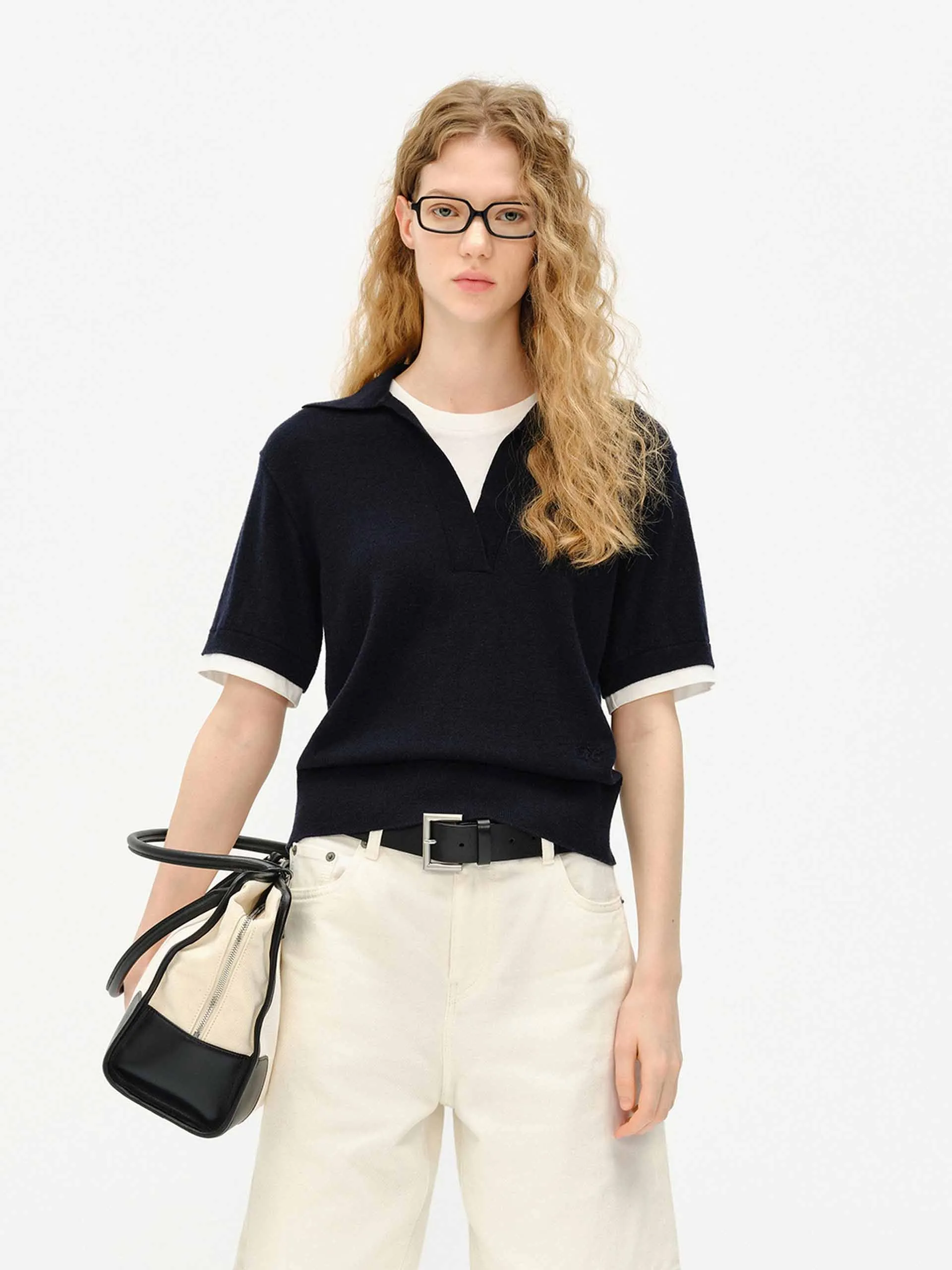 Wool Blend Contrast Knit Top