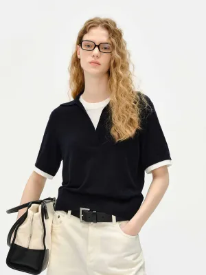 Wool Blend Contrast Knit Top