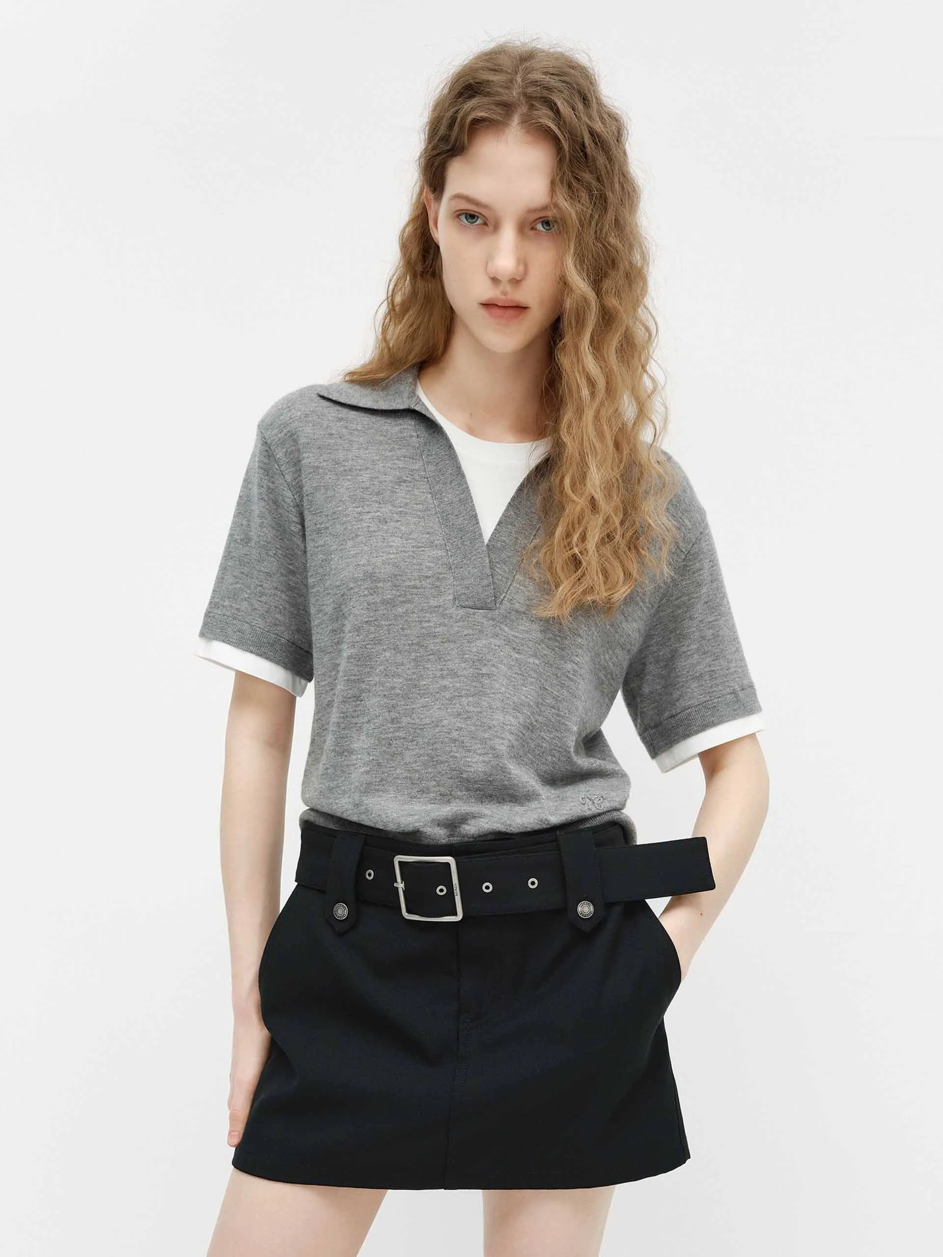 Wool Blend Contrast Knit Top