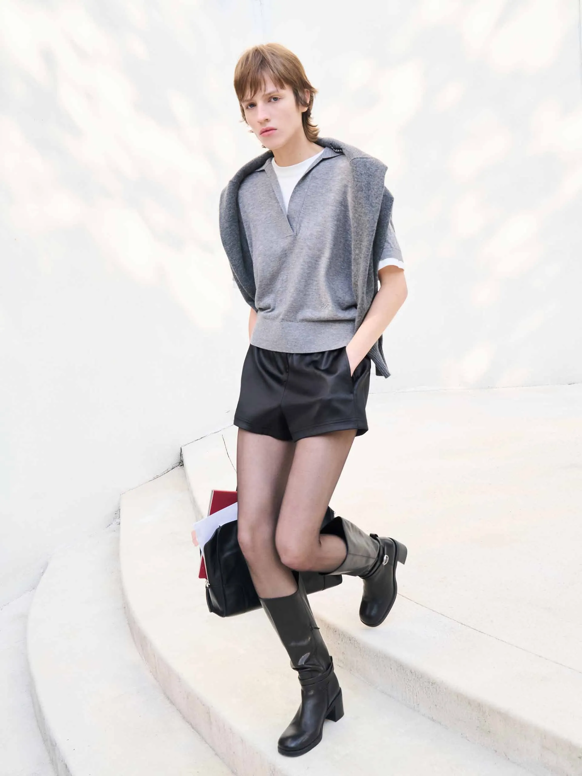 Wool Blend Contrast Knit Top