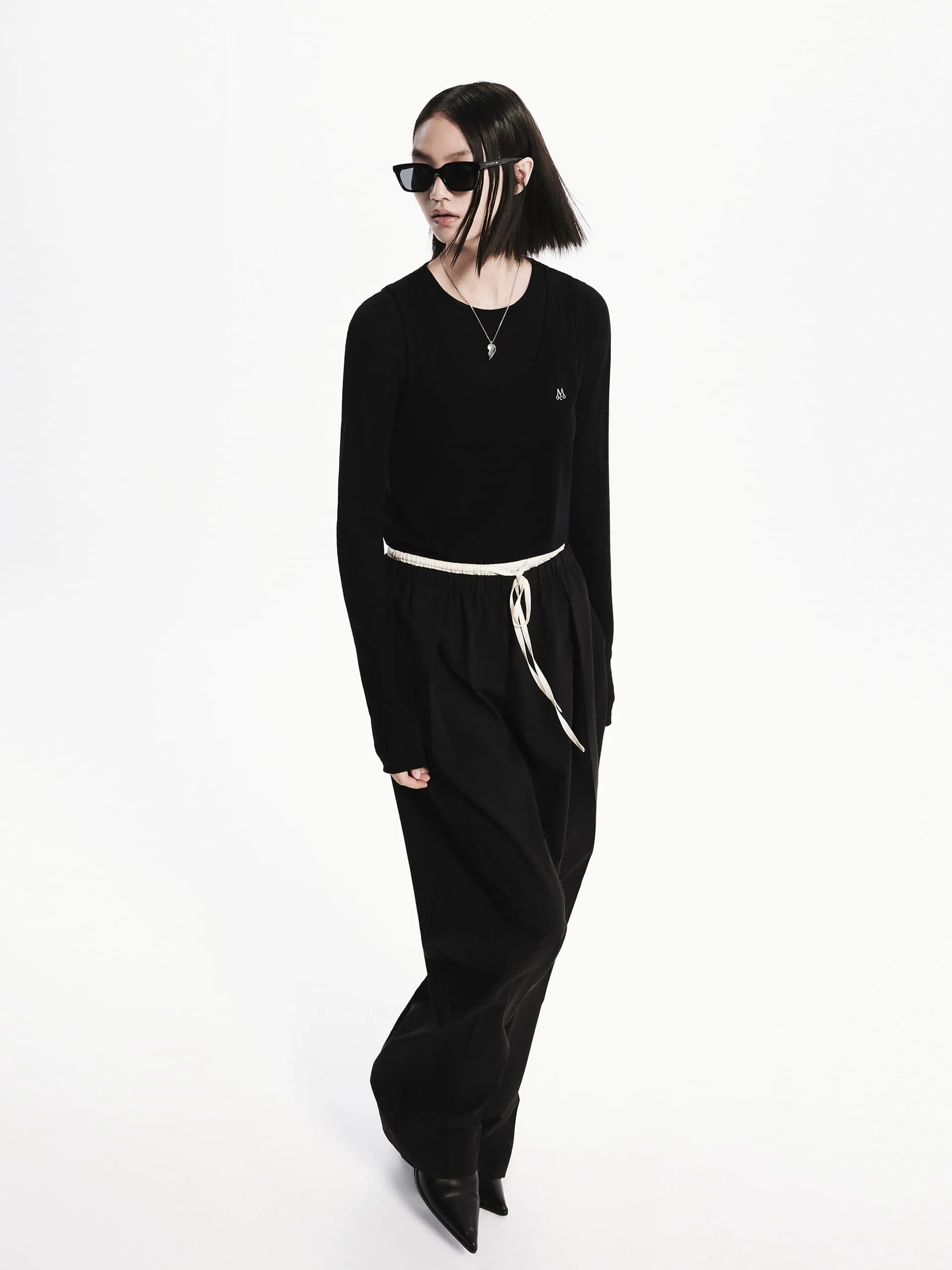Wool Blend Contrast Pants