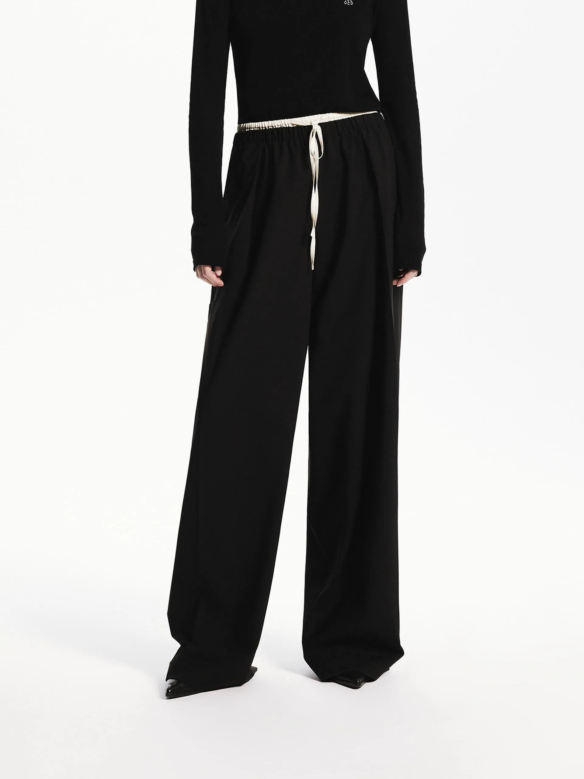 Wool Blend Contrast Pants