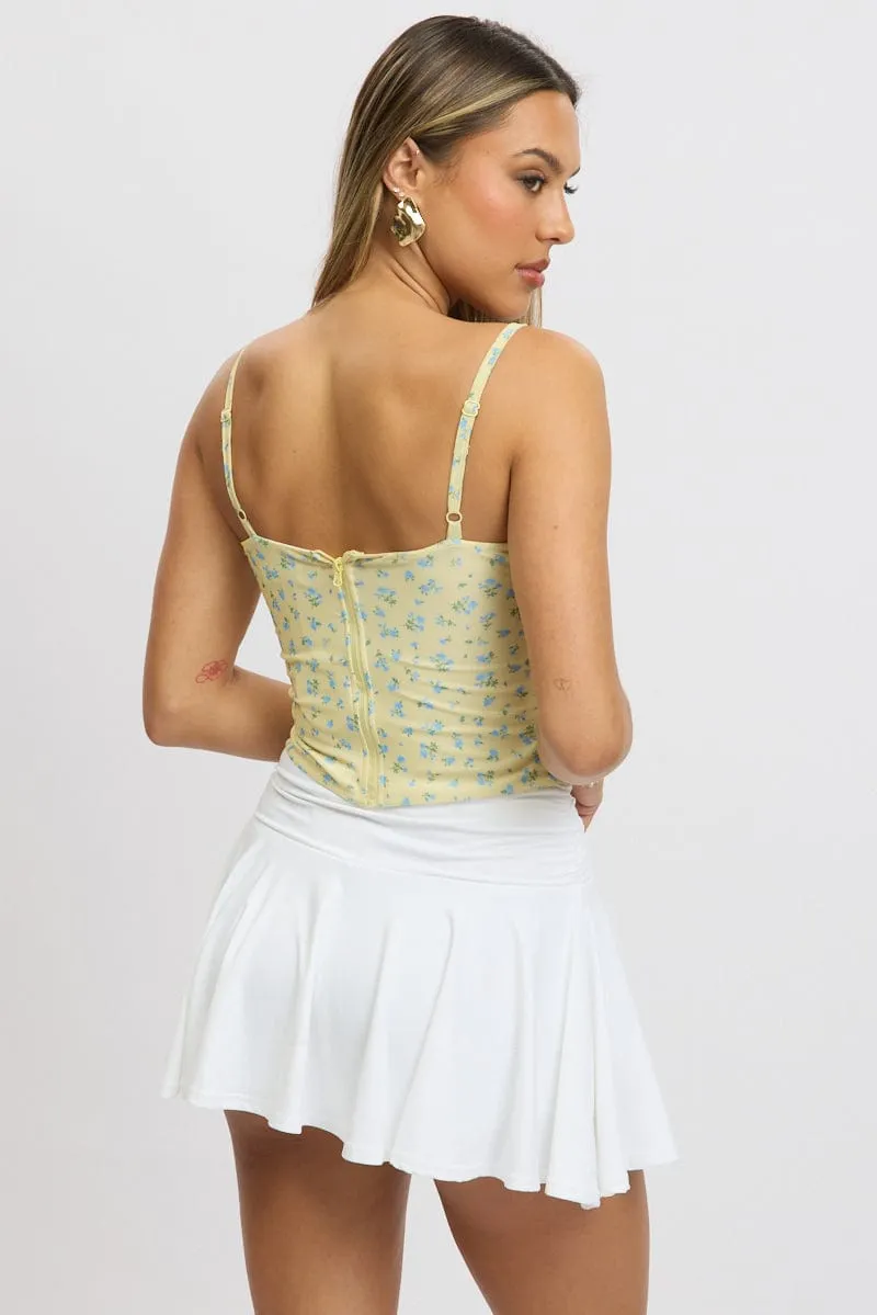 Yellow Ditsy Mesh Singlet Top