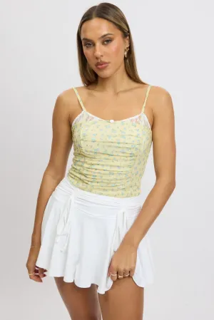 Yellow Ditsy Mesh Singlet Top