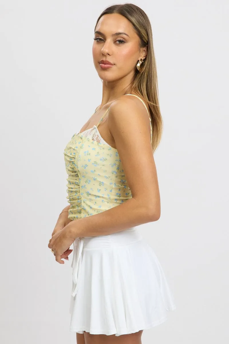 Yellow Ditsy Mesh Singlet Top