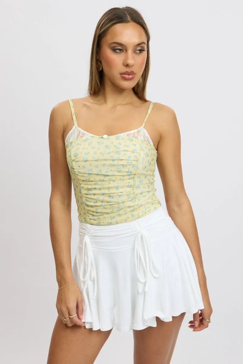Yellow Ditsy Mesh Singlet Top