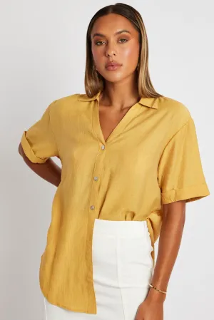Yellow Textured Shirt Short Sleeve